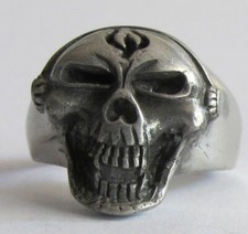 BAGUE CHEVALIERE HOMME ACIER INOX MASSIF CRÂNE TÊTE BIKER GOTHIQUE NEUVE T.12