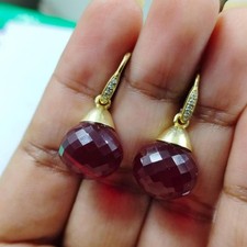 Boucles d'oreilles en fil d'oreille rubis pierre de naissance de juillet boul...