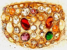 Nouveau ! Bracelet Clip Perles multi couleurs avec strass blanc,sur métal Doré