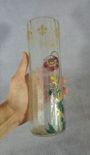 Superbe vase en cristal à décor gravé et émaillé St-LOUIS 1900's