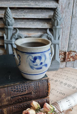 ANCIEN POT GRES BEIGE ET BLEU