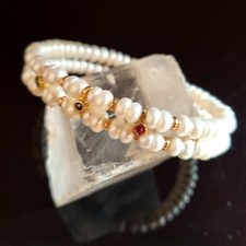 Bracelet Jonc Souple Perles Or 14k Émeraude Saphir Rubis