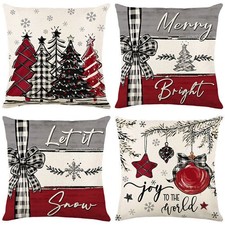4 x housses de coussin de Noël 18" imprimées carrées taie d'oreiller canapé Noël décoration intérieure