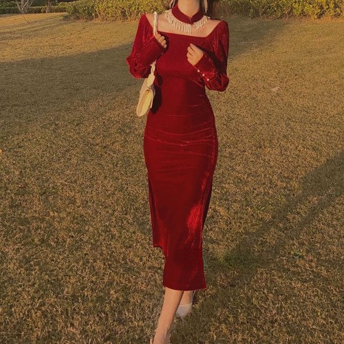 Femme velours midi robe rétro - midi,