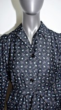 New French 30/40s Black Floral Print Light Moleskin Atelier Coat Dress 38FR 6US