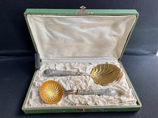 Coffret couverts de service à fraises (1) - Argent 800/1000ème et vermeil - Fran