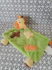 Doudou plat vache vert marron orange jaune Kimbaloo La Halle 