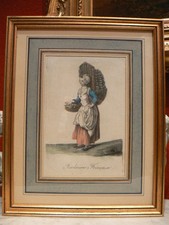 ancienne gravure couleur fin 18 eme louis XVI metier jardiniere francaise