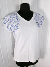 TEE-shirt coton blanc  fleurs bleu en relief TERRE DE MARINS  T.3 40/42