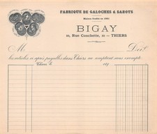 1890  FABRIQUE DE GALOCHES & SABOTS BIGAY A THIERS