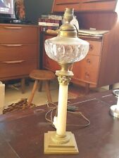 LAMPE A PETROLE ANCIENNE OLD OIL LAMP PIED MARBRE & BRONZE  CRISTAL BACCARAT