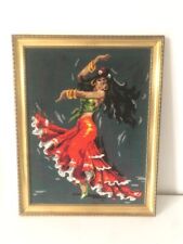 Cadre ancien canevas marquette danseuse flamenco baguette dorée et patinée main