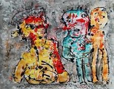 Art brut,singulier,neo expressionnisme sur papier 65x50cm