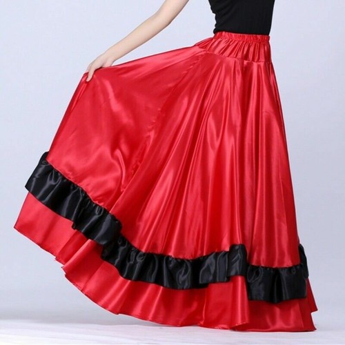 Rouge femme satin jupe - rouge, longue