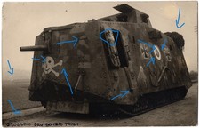 GRAND CHAR ALLEMAND A7V 560 CHAR CAMOUFLAGE TÊTE DE MORT STURMPANZERWAGEN PHOTO 1918