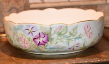 SERVING BOWL HAND PAINTED PORCELAIN BOWL MORNING GLORY FRANCE GOLD GILT 9"L 