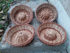 Lot 4 corbeilles panier anciens à pain vintage osier tressé couronne boulanger .