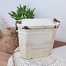 Cantinière Ancienne en Métal Émaillé - Patine Beige, Objet de Décoration Vintage