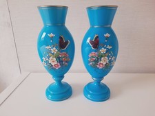 Paire vases opaline bleue
