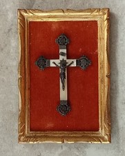 Ancien Petit Cadre Encadrement Doré Croix Jésus Christ Objet  Dévotion Crucifix