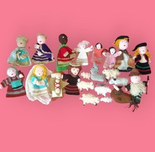 lot anciens personnage laine tricot crochet crèche Noël Nativité vintage 