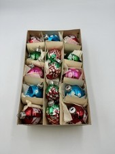 Boite de 15 boules de Noël verre soufflé églomisé vintage. Made In GDR