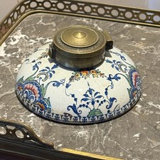 Ancien Encrier Lentille en Faïence GIEN 1860 Décor Rouen/Nevers - Napoléon III