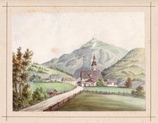 Jochberg Kitzbüheler Horn Alpes Tyrol Autriche Aquarelle Dessin W. Leifer 1850