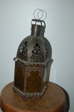 Lanterne décorative Afrique du Nord  33 cm , collection , métal & verre jaune