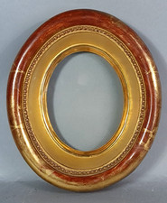 Cadre ancien ovale à caisson +verre 26x22 feuillure 16x13 cm bois stuc doré C750
