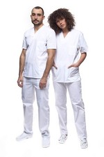Mazalat Ensemble Uniforme médical Unisexe avec Tunique et Pantalon Blanc M