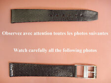 16mm BRACELET VINTAGE CUIR VÉRITABLE FACON LÉZARD NOIR BOUCLE RECOUVERTE