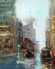 Huile sur carton toilé 30 Cm X 24 Cm signée Cousin. Vue de Vancouver