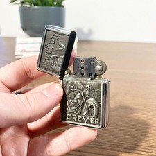 Briquet vintage style Zippo – Thème Biker & Dragon – Relief métal custom