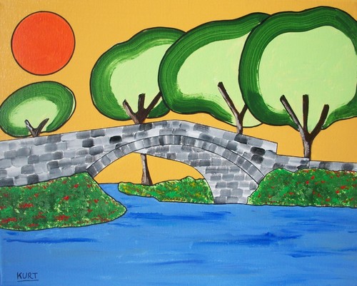 Tableau naif pont vieux de - pont,