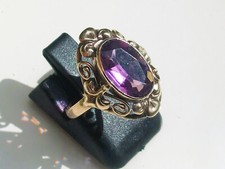 BELLE BAGUE ANCIENNE en OR ROSE 7K ou 8K avec PIERRE MAUVE / T53