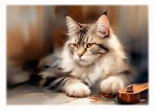 Tableau  création originale - portrait Chat race Sibérien