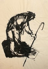 Tableau ancien encre portrait