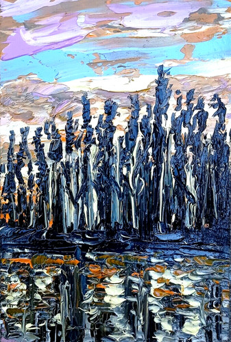 Tableau huile été coucher - , de