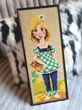 🌼...  CADRE VINTAGE CANEVAS LAINE RÉTRO POULBOT JEUNE FILLE  ...🌼