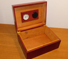 vintage BOITE coffret à cigare EN BOIS marqueterie humidificateur hygromètre