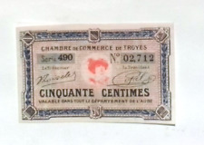 1926 France TROYES 50 Centimes Banknote VF