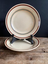 Lot 2 Assiettes Plates Anciennes Gien - Modèle Gaston - Liserés Bistrot Vintage