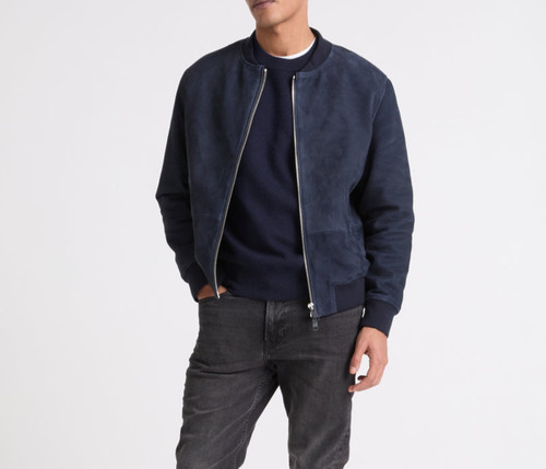 Veste cuir daim bleu - en,