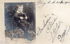 BK986 Carte Photo vintage card RPPC Enfant vélo tricycle jouet correspondance