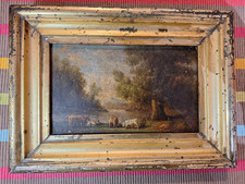 Tableau Ancien Huile Panneau  carton paysage  Vaches Ecole Barbizon XIXe, signé