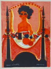 lithographie Frédéric MENGUY épreuve d'artiste papier japon femme déjeuner lit