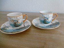 DEUX TASSES A CAFE FAIENCE GIEN DECOR MAGELLAN OU CARAIBES Lot 4.