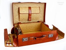 Valise en cuir avec vanité ensemble FRANÇAIS 50 vintage accessoires de voyage avec clé