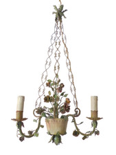 Gorgeous Italian Chandelier Wrought Iron Flowers Pot Foliage 1900 Suspension